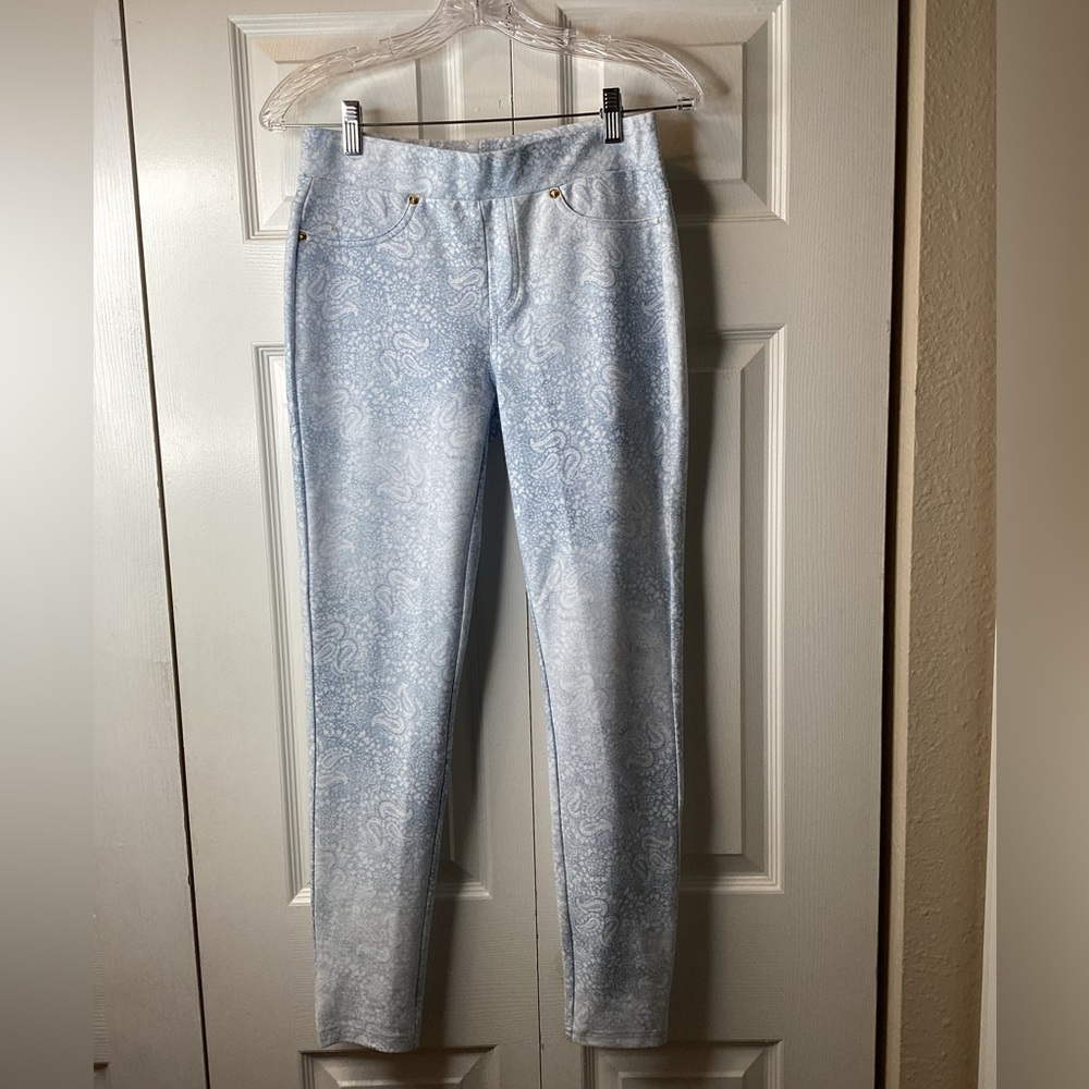Michael Kors Paisley Blue/ White Skinny Pull On Stretch Legging Pants Sz S